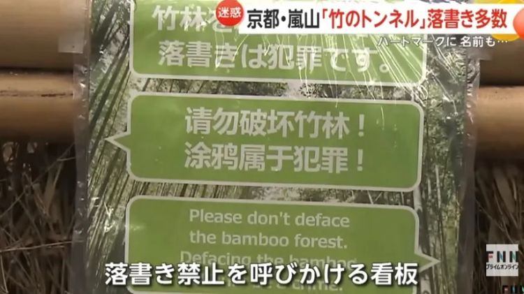 外国游客在竹子上乱涂乱画,日本人崩溃:我把竹子砍了还不行吗? 外国游客在竹子上乱涂乱画,日本人崩溃:我把竹子砍了还不行吗?